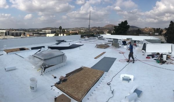 new construction of commercial PVC flat roof