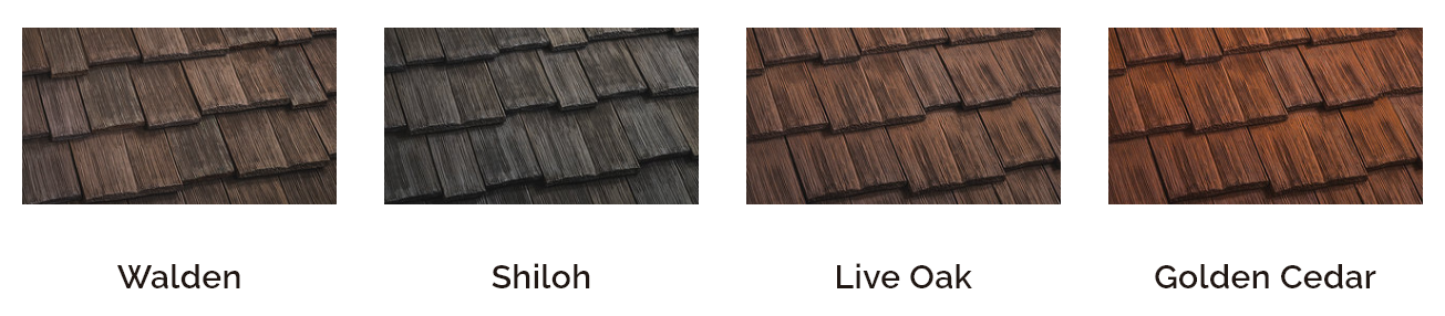 4 different images of color options for CeDUR wood shakes