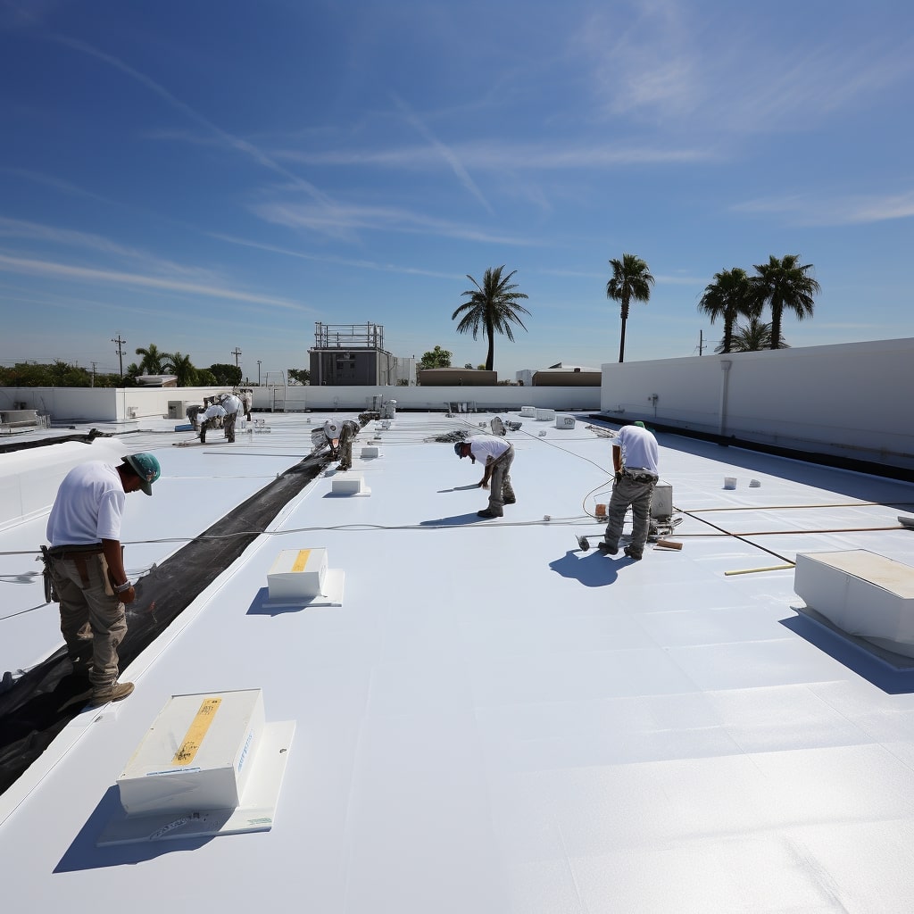 installation of commercial SPF flat roof