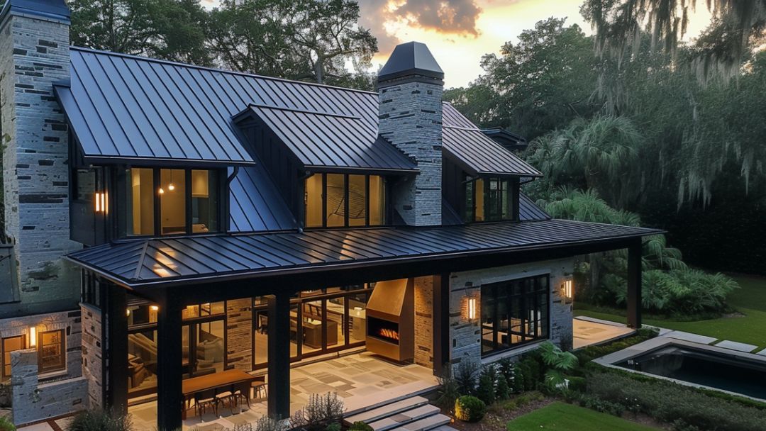 home with newly installed metal roof